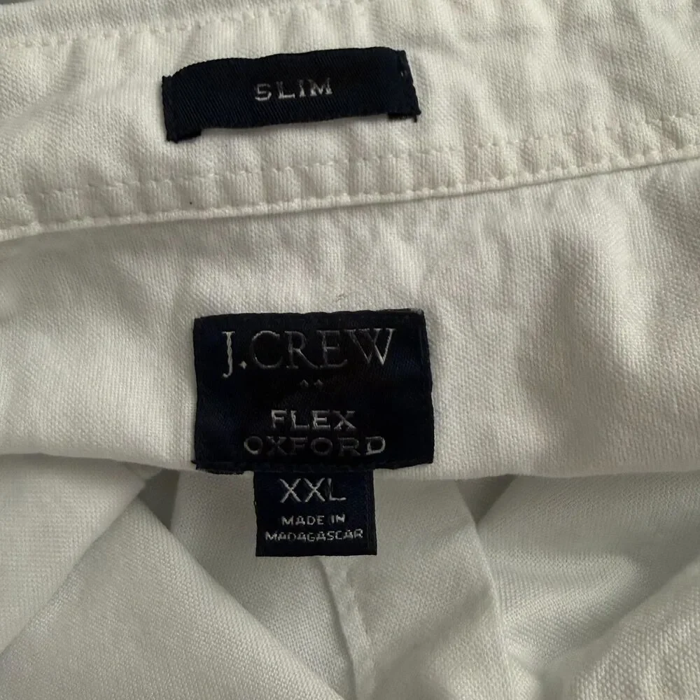 J.CREW Men's Slim Flex Oxford Shirt XXL White Long Sleeve Cotton NEW B85